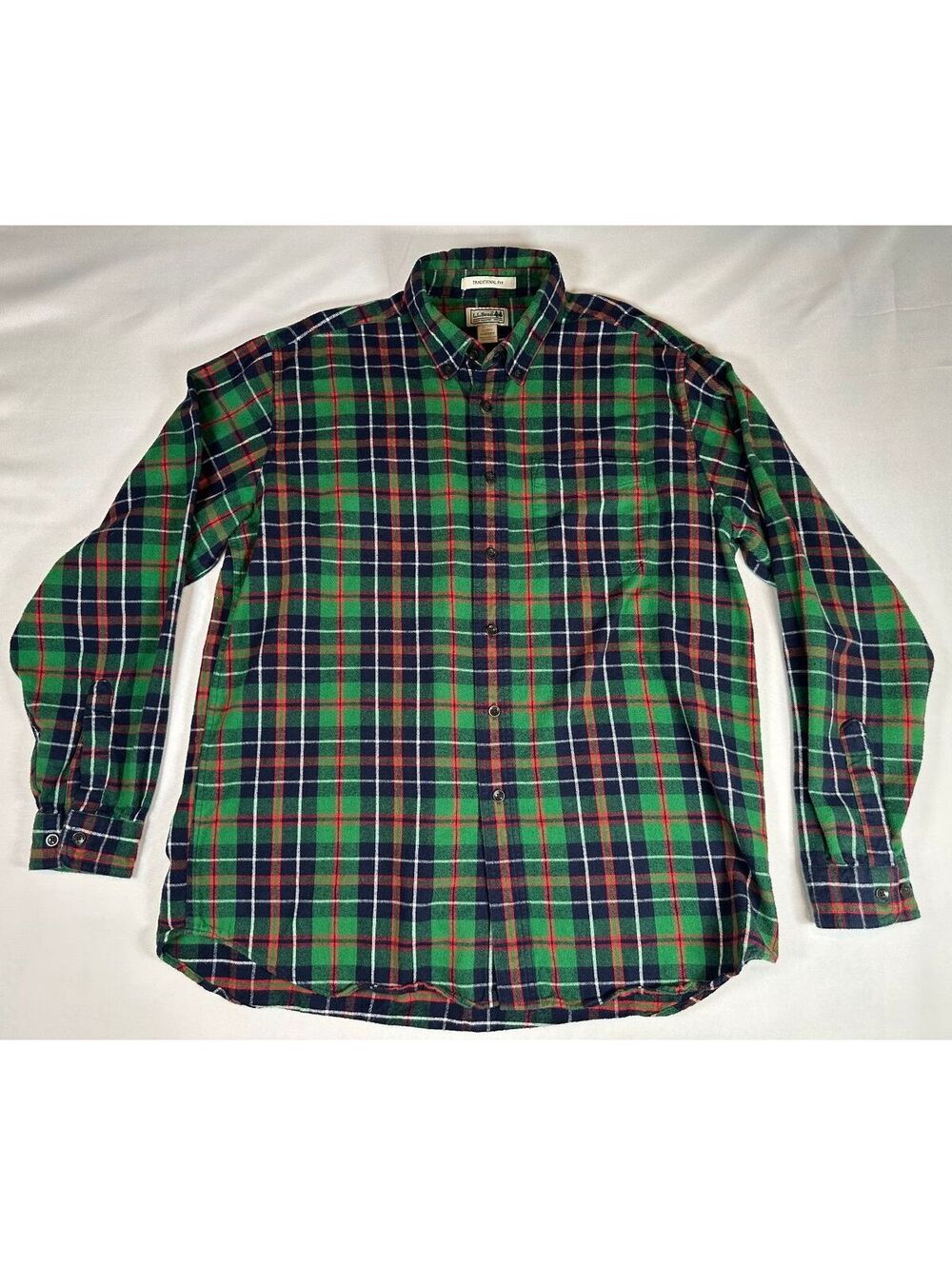 Vintage L.L. Bean Traditional Mens Button Up Flannel 100% Cotton Size Large